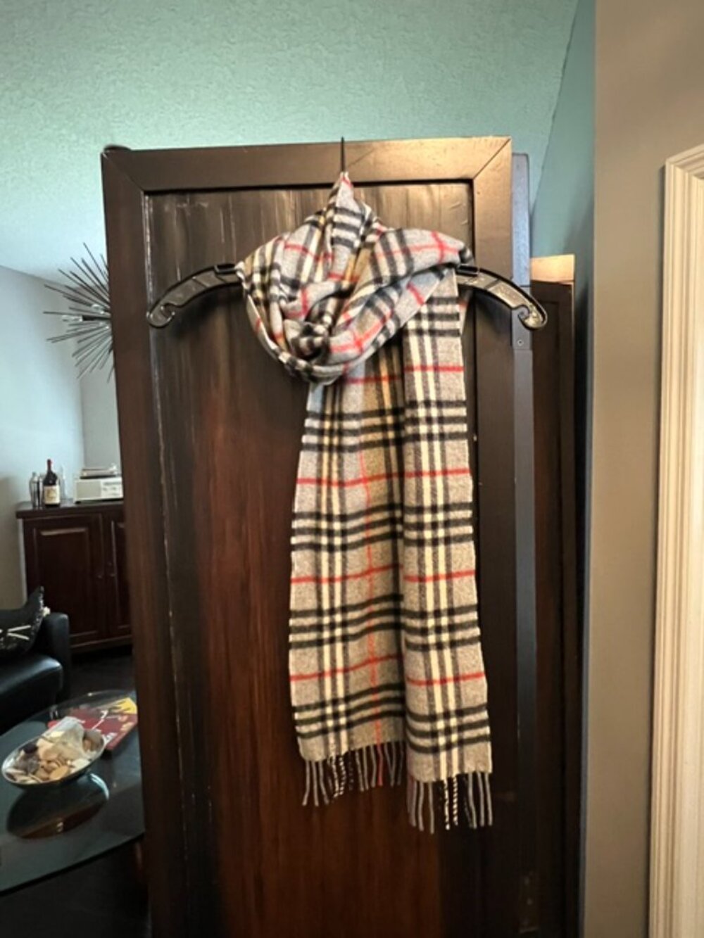 Vintage Burberrys Charcoal Gray Nova Check 100% Cashmere Scarf Authentic vintag